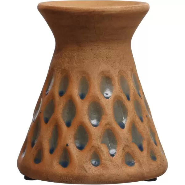 Creative CoOp 65 Inches Debossed TerraCotta 3 Inches Pillar Natural and Blue Candle Holder Terracotta