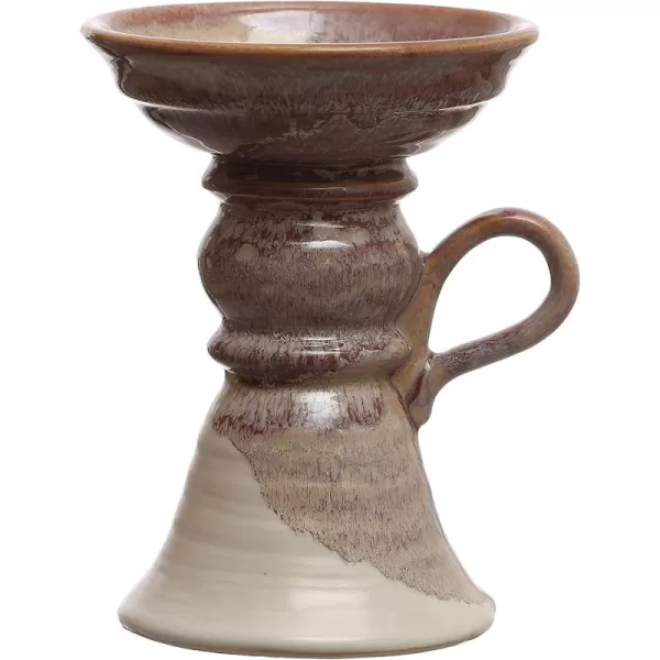 Creative CoOp 75 Inches Stoneware Handle and Reactive Glaze for 5 Inches Pillar Brown Candle Holder