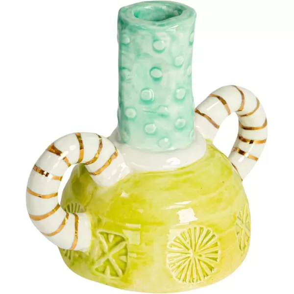 Creative CoOp Artisanal Stoneware Taper Holder with Dual Handles Multicolor