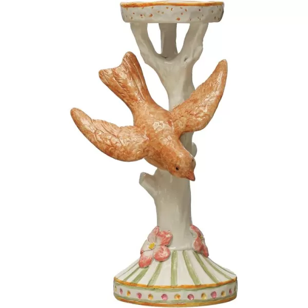 Creative CoOp Bird and Tree Multicolor Pillar Candle Holder Multi