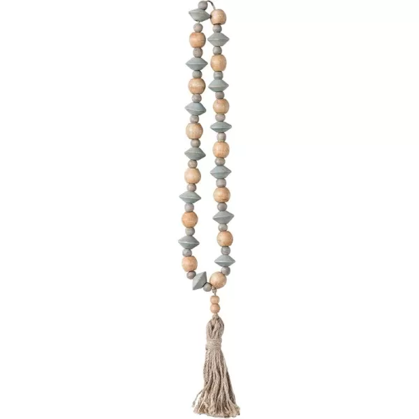 Creative CoOp Blue ampamp Grey Abaca Wood Bead Strand with Tassel