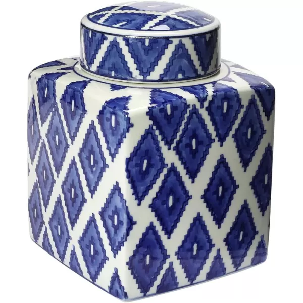 Creative CoOp Blue ampamp White Ceramic Ginger Jar with LidDiamond Pattern