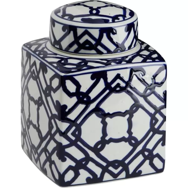 Creative CoOp Blue ampamp White Ceramic Ginger Jar with LidGeometric Pattern