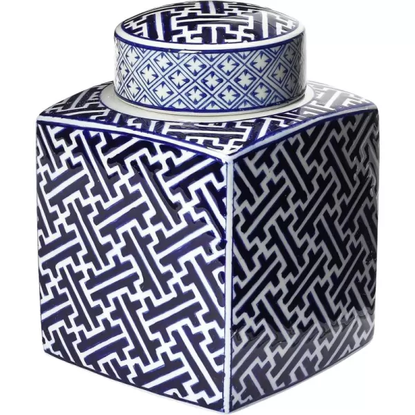 Creative CoOp Blue ampamp White Ceramic Ginger Jar with LidTrellis Pattern