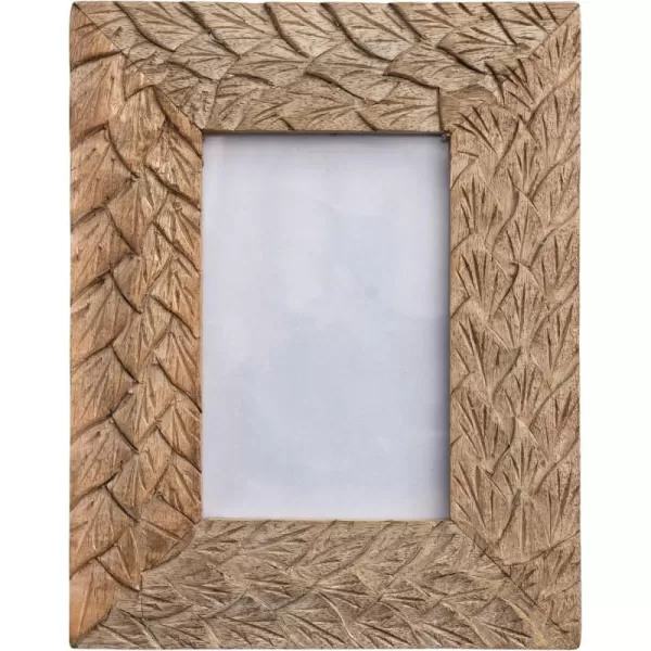 Creative CoOp Boho Wood Carved Feather Design Natural Photo Frame