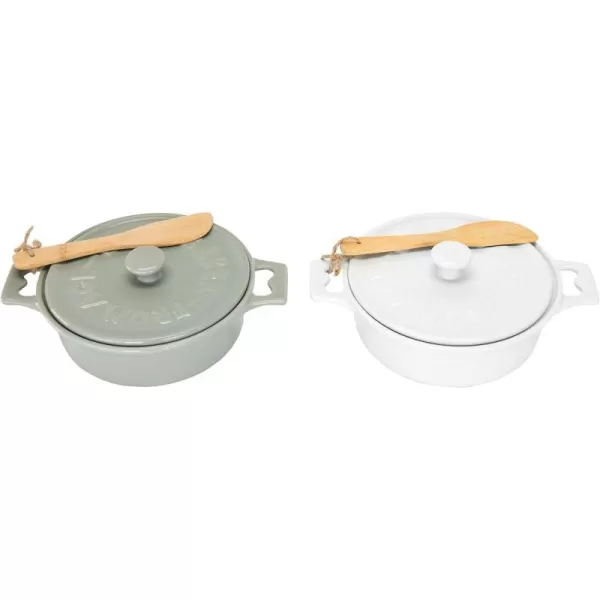 Creative CoOp Brie Bakers with Lids ampamp Wood Spreaders Set of 2 Colors
