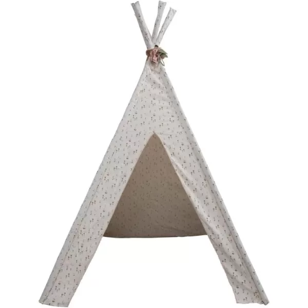 Creative CoOp Canvas and Wood Floral Pattern and Felt Flowers Teepee 43quot L x 43quot W x 63quot H Cream