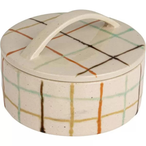 Creative CoOp Checkered Charm Stoneware Taper Holders MulticolorDish with Lid