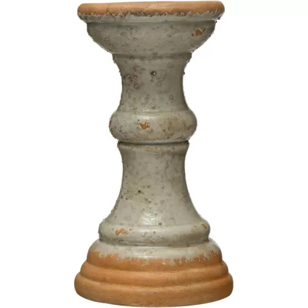 Creative CoOp Coastal 2Tone Terracotta Distressed Grey Pillar Candle Holder Gray