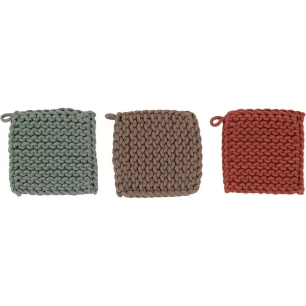 Creative CoOp Cotton Crocheted 3 Colors Pot Holders 8quot L x 8quot W x 0quot H GreenRustGreenRust