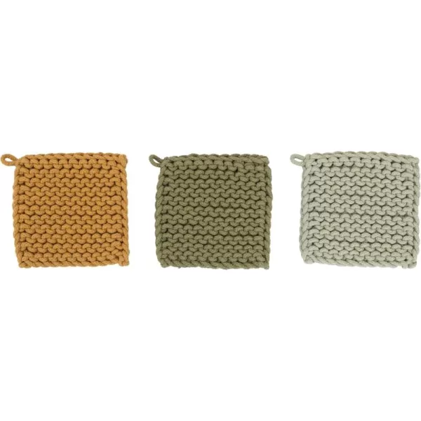 Creative CoOp Cotton Crocheted 3 Colors Pot Holders 8quot L x 8quot W x 0quot H GreenRustGreenYellow