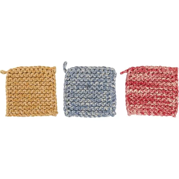Creative CoOp Cotton Crocheted 3 Colors Pot Holders 8quot L x 8quot W x 0quot H GreenRustYellowBlue