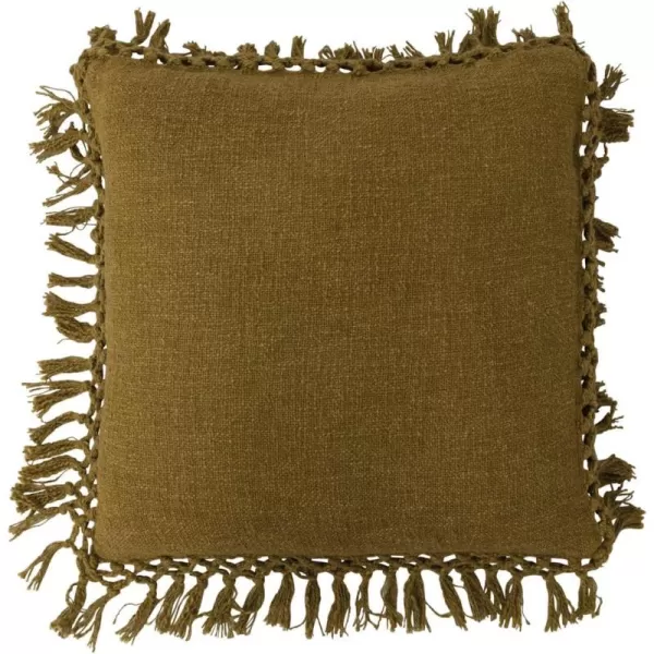 Creative CoOp Cotton Slub Crochet and Fringe Pillow 16quot L x 16quot W x 2quot H YellowGreen
