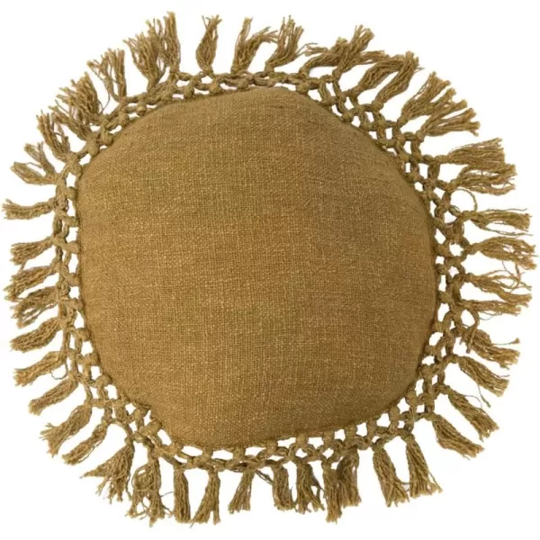 Creative CoOp Cotton Slub Crochet and Fringe Pillow 16quot L x 16quot W x 2quot H YellowYellow