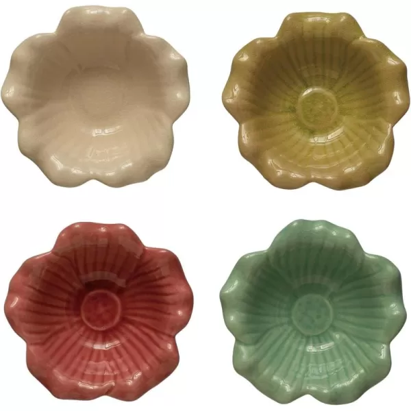 Creative CoOp Debossed Stoneware Flower Crackle Glaze 4 Colors Bowl Set 6quot L x 6quot W x 2quot H Multicolor