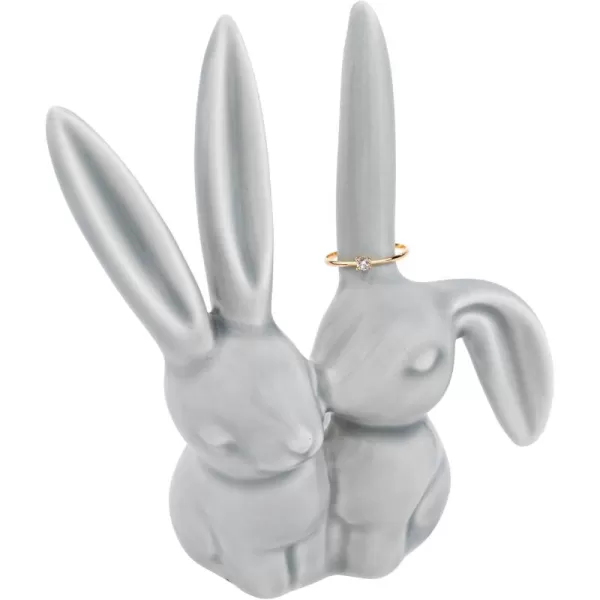 Creative CoOp Decorative Ceramic Bunny Rabbit Figurine Pink Ring HolderGray