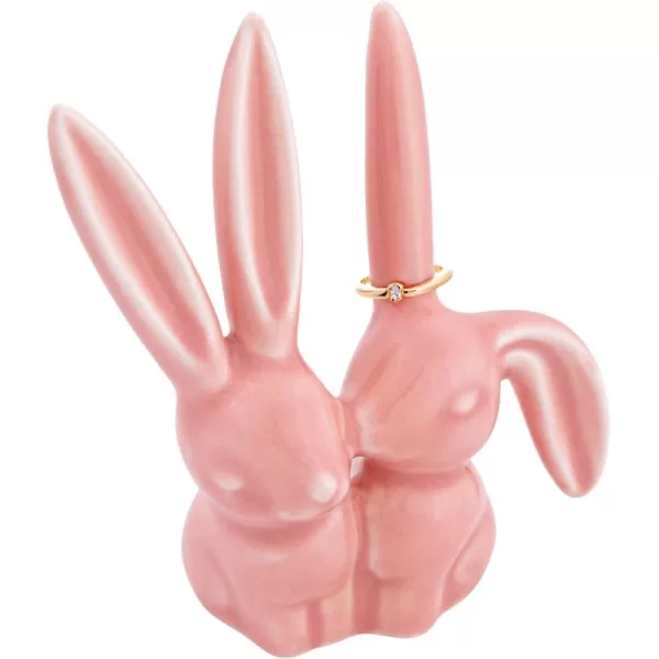 Creative CoOp Decorative Ceramic Bunny Rabbit Figurine Pink Ring HolderPink