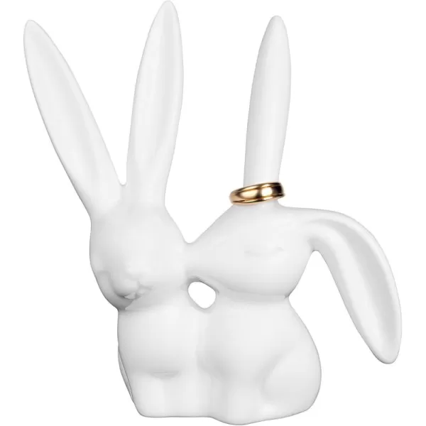 Creative CoOp Decorative Ceramic Bunny Rabbit Figurine Pink Ring HolderWhite