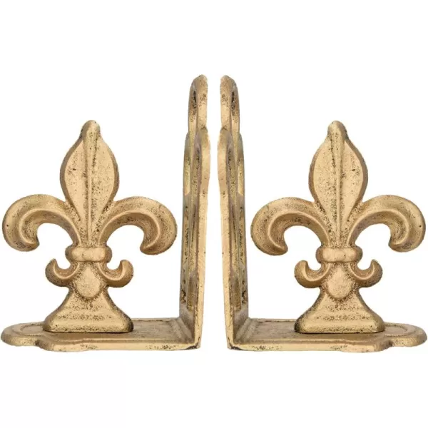 Creative CoOp Decorative Metal Fleur de Lis Bookends Brown Set of 2Antique Gold