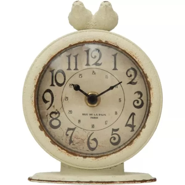 Creative CoOp Decorative Pewter Mantel Clock with Birds CreamCream