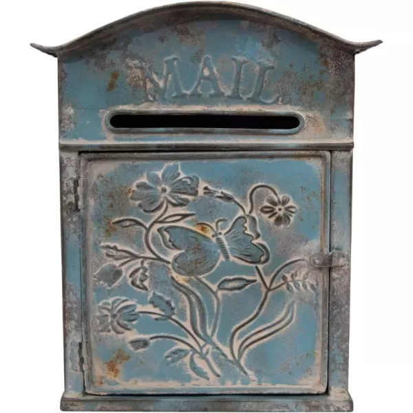 Creative CoOp Distressed Blue Embossed Tin Mail Box