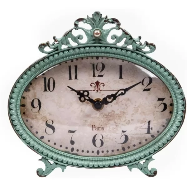 Creative CoOp Distressed Pewter Mantel Clock CreamAqua