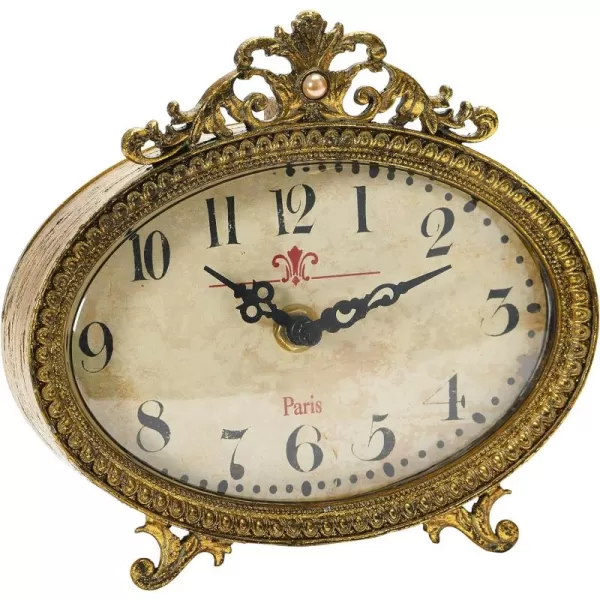 Creative CoOp Distressed Pewter Mantel Clock CreamGold Finish