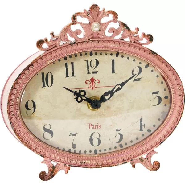 Creative CoOp Distressed Pewter Mantel Clock CreamPink