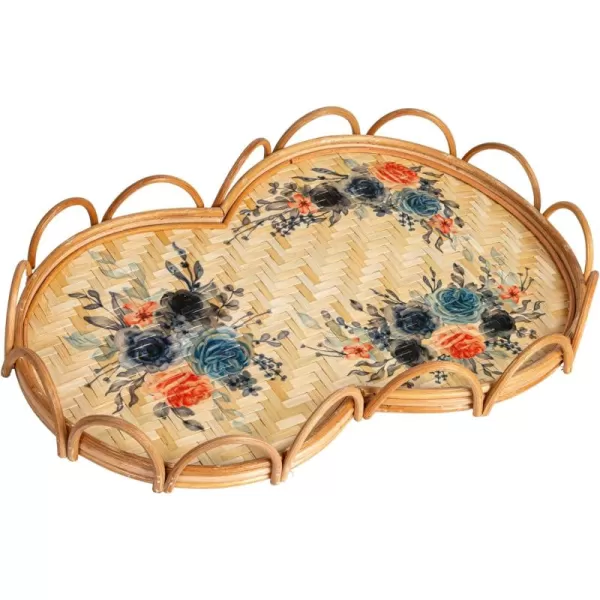 Creative CoOp Floral Fantasy Rattan and Bamboo Tray Multicolor