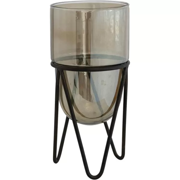 Creative CoOp Glass Metal Stand Brown and Black Pillar Candle Holder