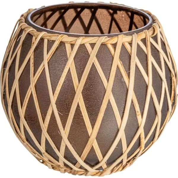 Creative CoOp Glass Votive Woven Rattan Sleeve Brown and Natural Pillar Candle Holder