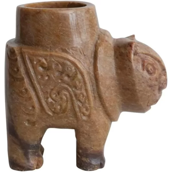 Creative CoOp Global Carved Soapstone Animal Tealight Candle Holder Brown