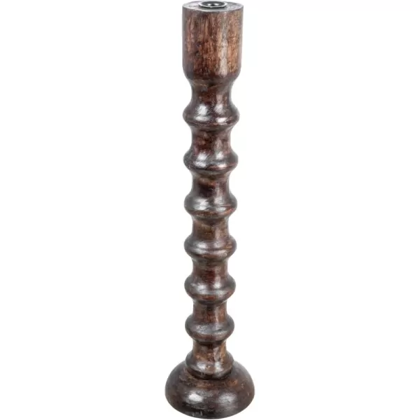 Creative CoOp Hand Carved Wood Brown Taper Candle Holder Black
