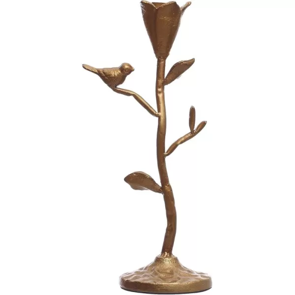 Creative CoOp HandForged Cast Iron Candelabra with Flowers and Bird Gold Taper Holder