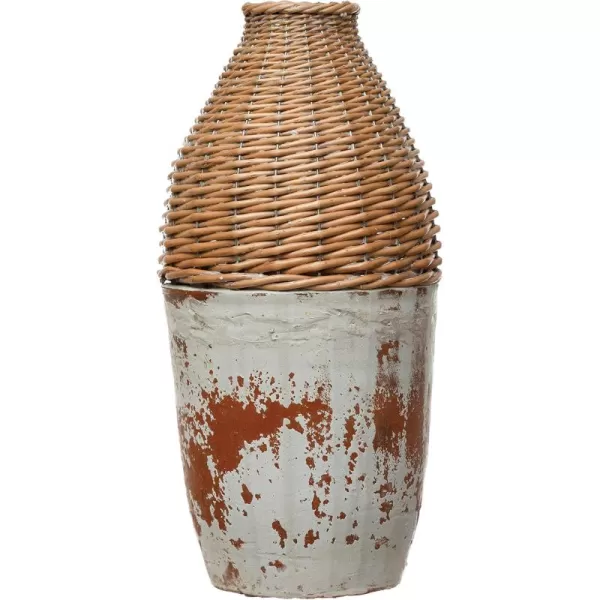 Creative CoOp HandWoven Rattan ampamp Clay Distressed One Will Vary Vase Distrssed White