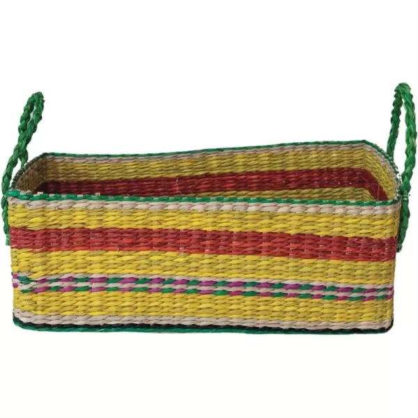 Creative CoOp HandWoven Seagrass Basket with Stripes Multicolor