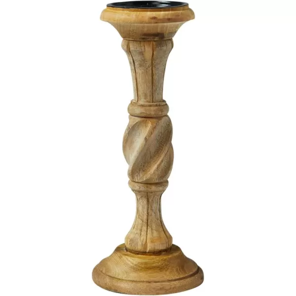 Creative CoOp Handcarved Wood Natural Pillar Candle Holder