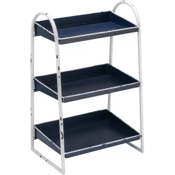 Creative CoOp Heavily Distressed Navy 3Tier Metal Tray with White Frame ampamp RimNavy