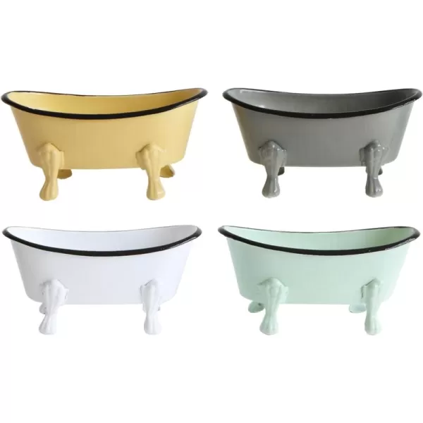 Creative CoOp Metal Bathtub Set of 4 Colors Soap Dish Set Multi