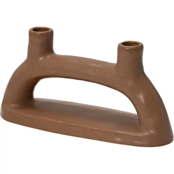 Creative CoOp Modern Stoneware Double Taper Holder Matte Brown Candleholders 10quot L x 3quot W x 5quot H