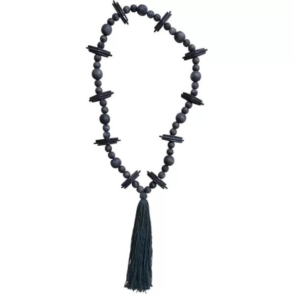 Creative CoOp Oak Wood Bead Garland with Cotton Tassel Black