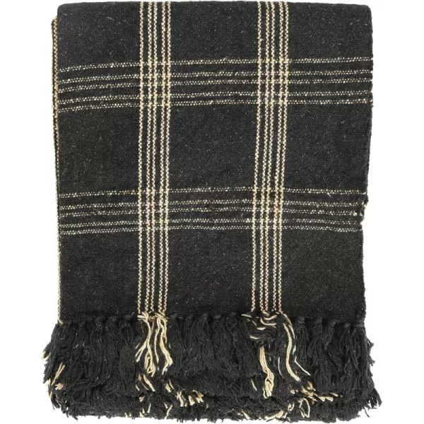 Creative CoOp Plaid Black ampamp Tan Fringed Woven Cotton Blend Throw 60 inch x50Black