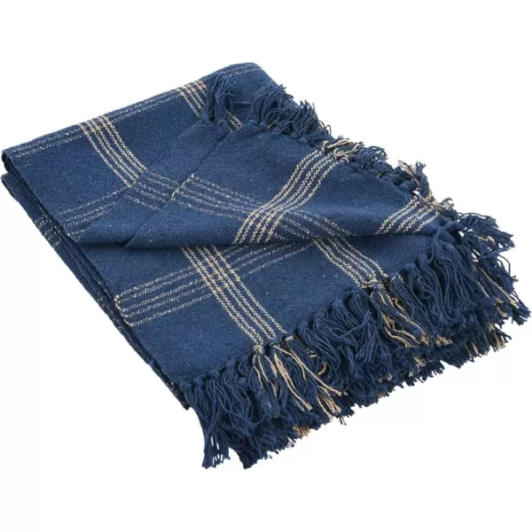 Creative CoOp Plaid Black ampamp Tan Fringed Woven Cotton Blend Throw 60 inch x50Blue