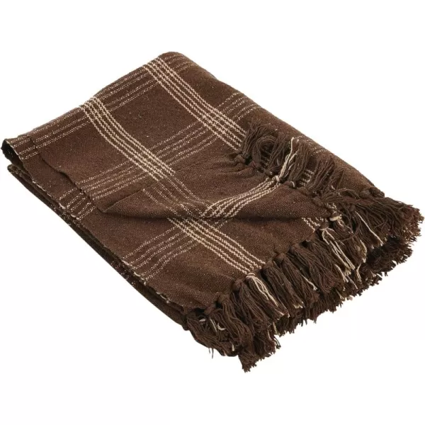 Creative CoOp Plaid Black ampamp Tan Fringed Woven Cotton Blend Throw 60 inch x50Brown