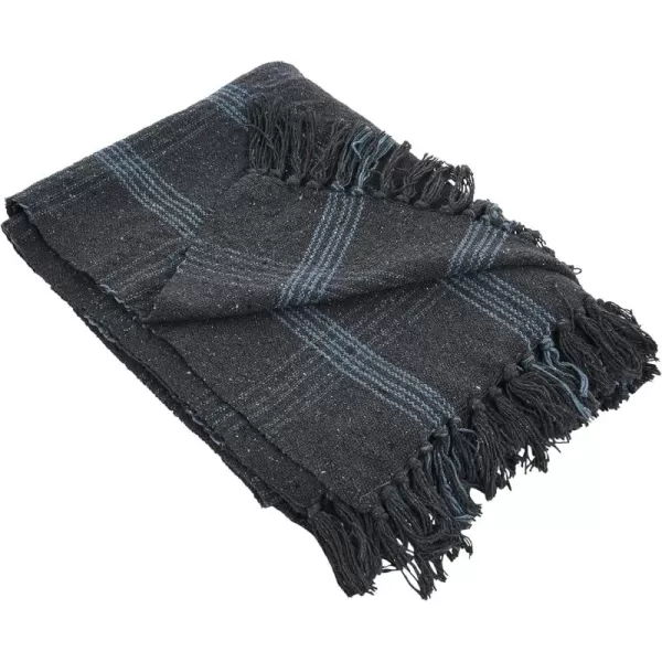 Creative CoOp Plaid Black ampamp Tan Fringed Woven Cotton Blend Throw 60 inch x50Grey