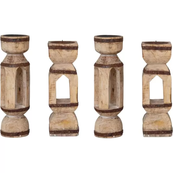 Creative CoOp Reclaimed Wood and Metal Candle Holders Natural Set of 2
