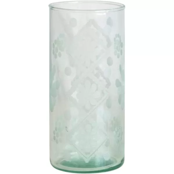 Creative CoOp Recycled Etched Glass Clear Hurricane Green