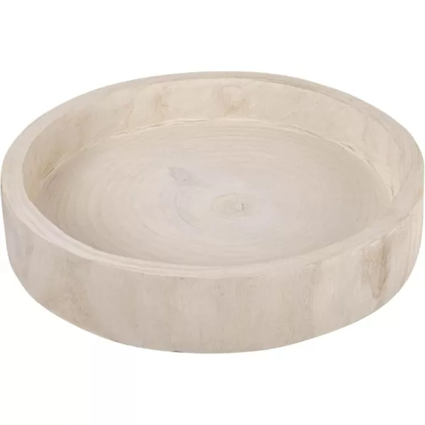 Creative CoOp Round HandCarved Paulownia Wood Tray Whitewashed Finish Accent Decor