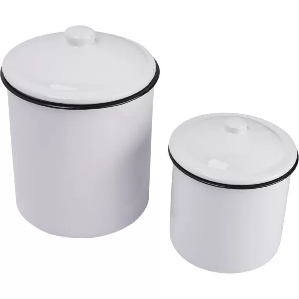 Creative CoOp Set of 2 White Enameled Canisters with Lids
