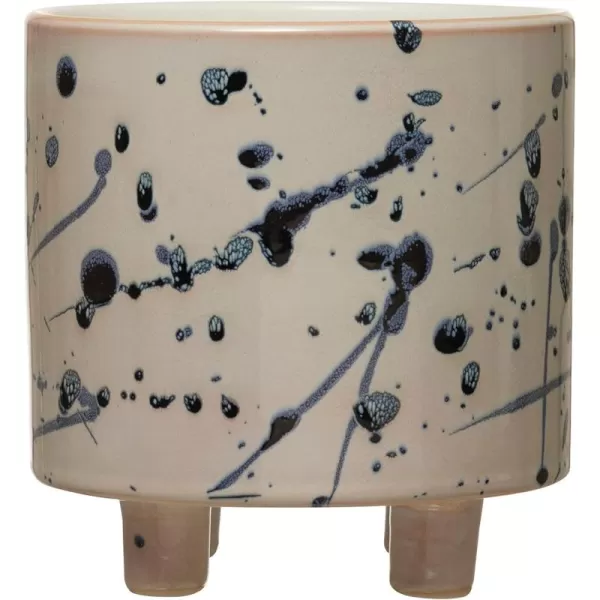 Creative CoOp Stoneware Footed Planter with Splatter Design White ampamp Blue Holds 5quot Flower Pot